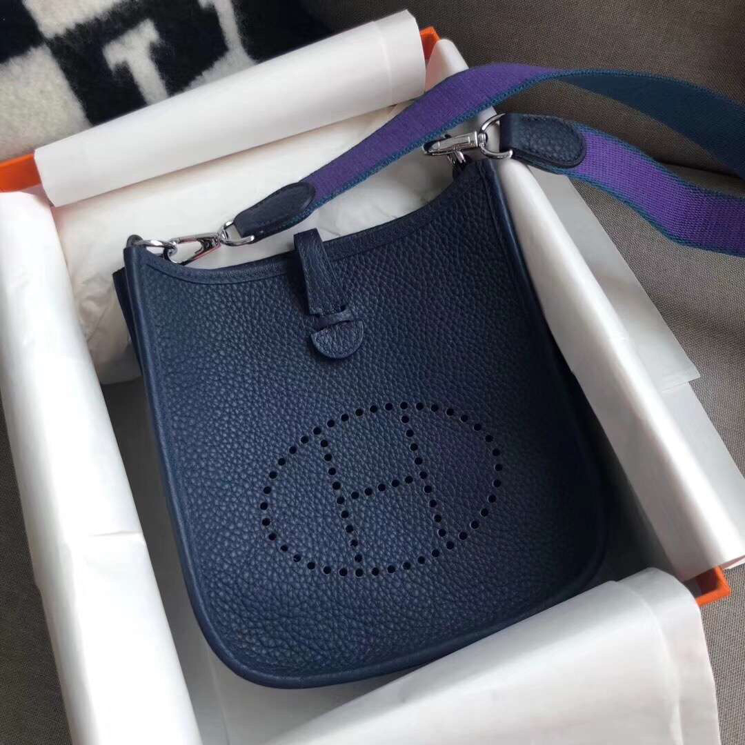 Hermes Evelyne 16 Amazone TPM Shoulder Bag In Blue Nuit Clemence Leather